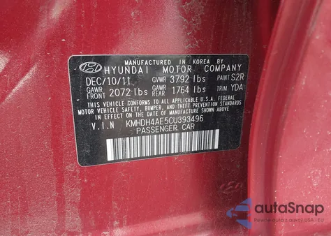 2012 Hyundai Elantra Gls (Ulsan Plant) from USA, damaged, VIN KMHDH4AE5CU393496